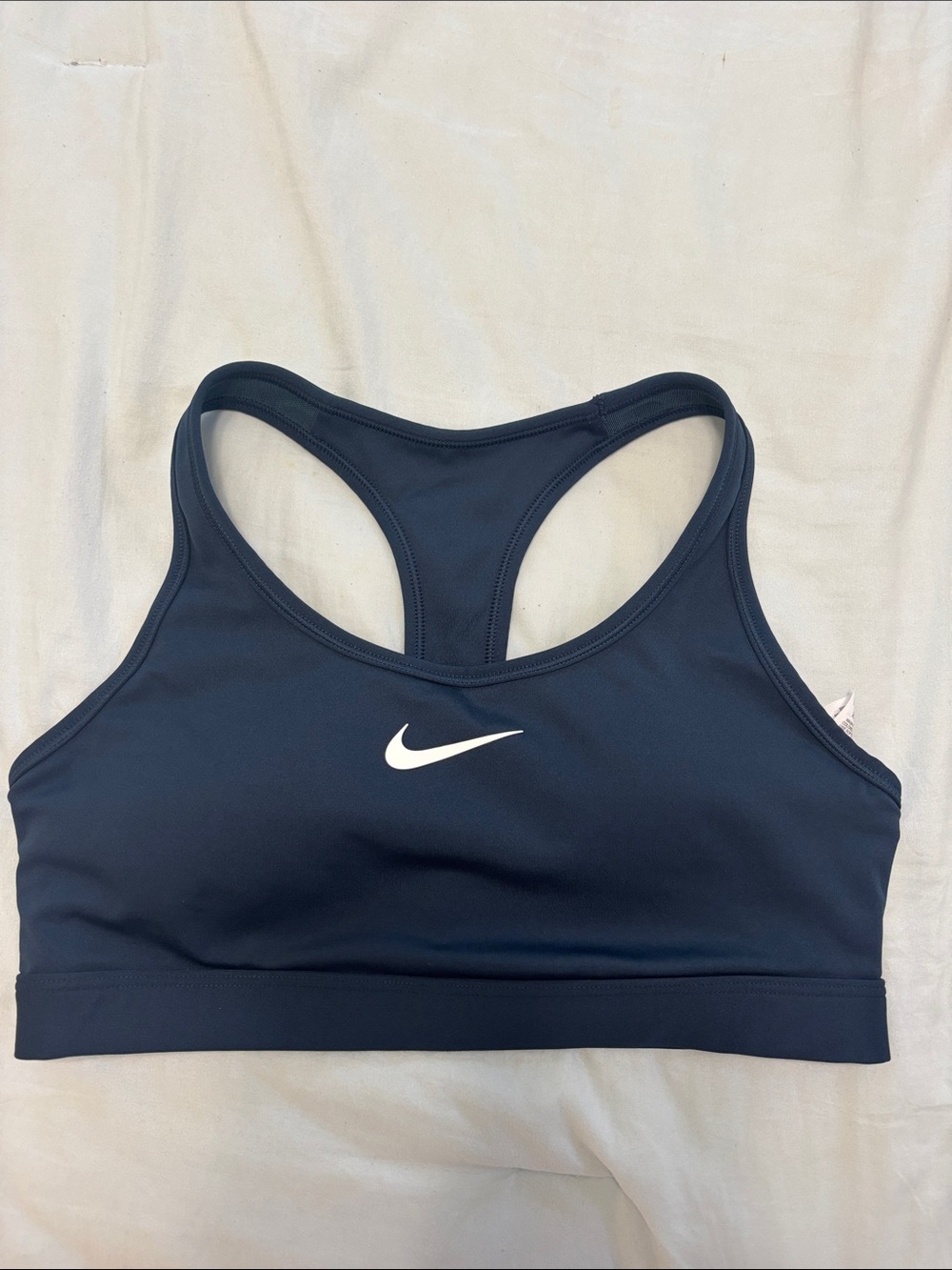 Nike Navy Racerback Training Sports Bra with White Swoosh- small